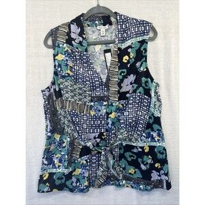 NWT Tribal Jeans Blouse Women L Floral Geometric Sleeveless Multicolor Tie Waist